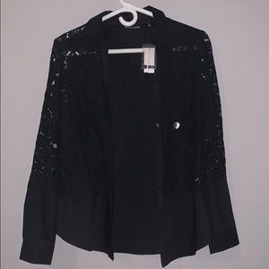 New York & Company Lace Button Down Blouse